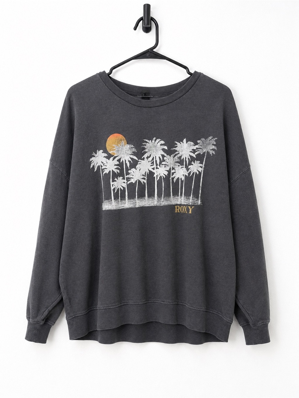 NWT ROXY Coastal Motion Women’s XXL Charcoal Palm Tree Graphic Sweatshirt
